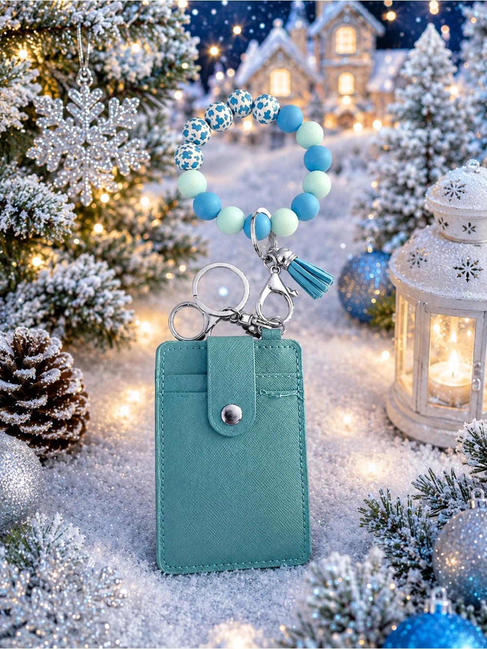 Teal Cardholder Keychain with Beaded Bracelet- NWOT